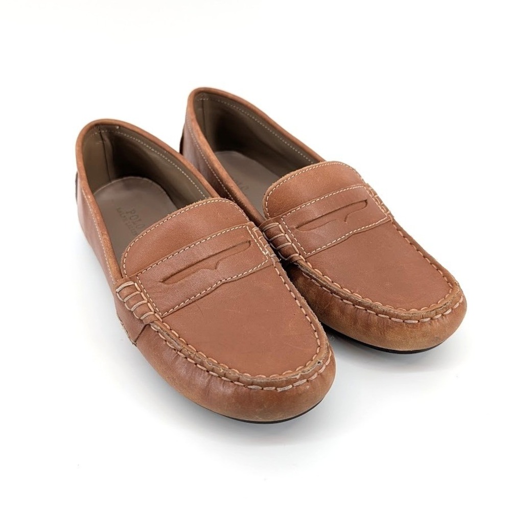 Polo Ralph Lauren‎ Mens Tan Leather Penny Driver Loafers Moc Toe Shoes